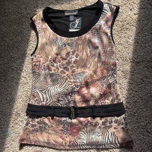 Frank Lyman size 8 Design Multicolor Animal Print Blouse with Belt